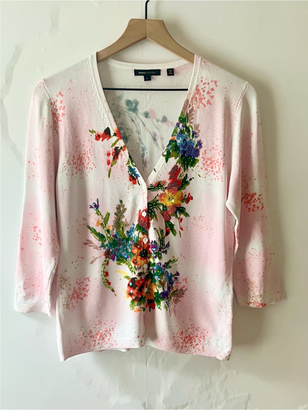 BCBGMAXAZRIA Floral Sequined Fitted Cardigan